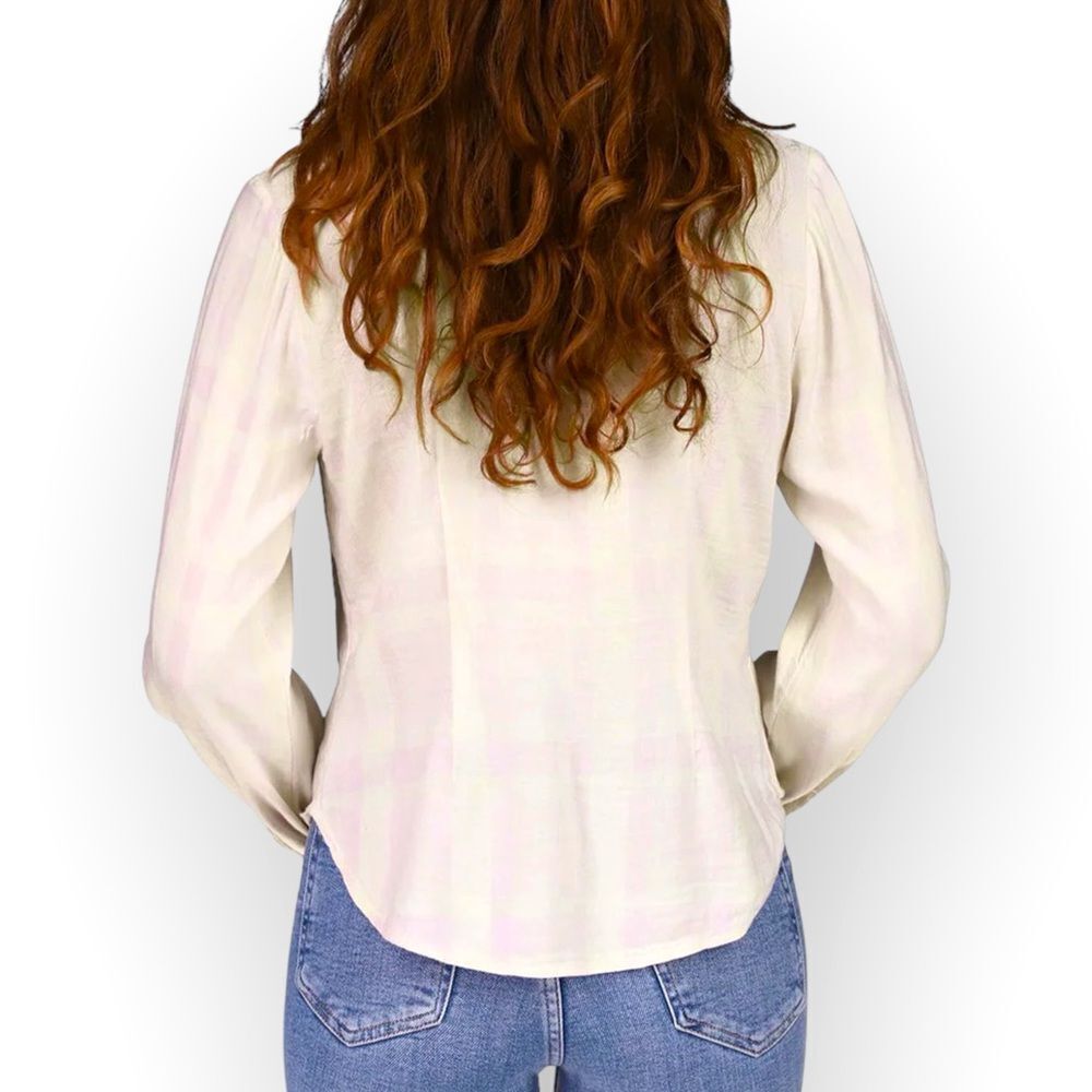 SANCTUARY CLOTHING NWT WOMENS WHISPER PLAID RUCHED BOYFRIEND SHIRT- size M - Picture 5 of 11
